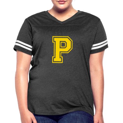 Letter P – Capital Athletic Alphabet Monogram - Women's V-Neck Football Tee