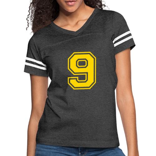 Number 9 in a classic athletic collegiate font - Women's V-Neck Football Tee