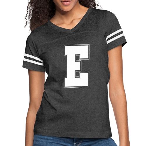 White Letter E – Varsity Alphabet Monogram - Women's V-Neck Football Tee