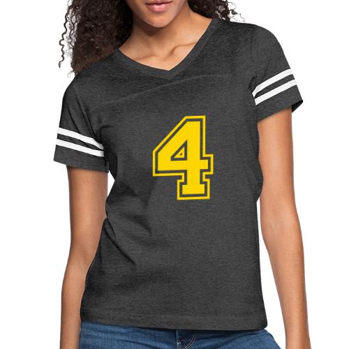 Number 4 in a classic athletic collegiate font - Women's V-Neck Football Tee