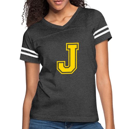 Letter J – Capital Athletic Alphabet Monogram - Women's V-Neck Football Tee
