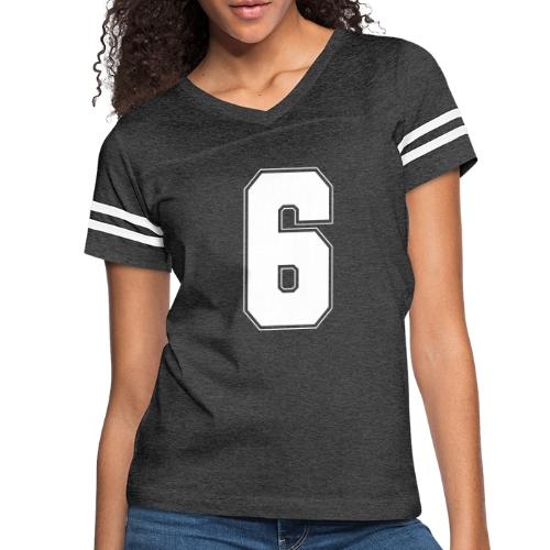 White Number 6 – Varsity Font - Women's V-Neck Football Tee