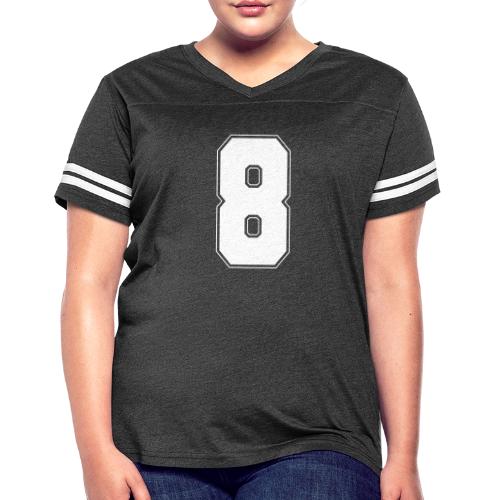 White Number 8 – Varsity Font - Women's V-Neck Football Tee