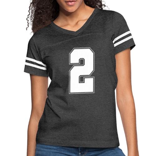 White Number 2 – Varsity Font - Women's V-Neck Football Tee