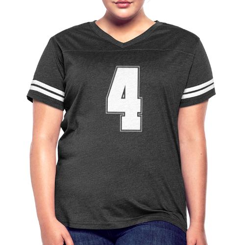 White Number 4 – Varsity Font - Women's V-Neck Football Tee