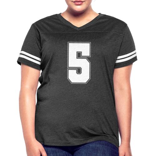 White Number 5 – Varsity Font - Women's V-Neck Football Tee
