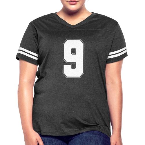 White Number 9 – Varsity Font - Women's V-Neck Football Tee