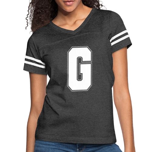White Letter G – Varsity Alphabet Monogram - Women's V-Neck Football Tee