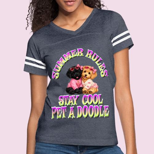 Summer Rules Stay Cool Pet A Doodle Cute Doodle - Women's V-Neck Football Tee