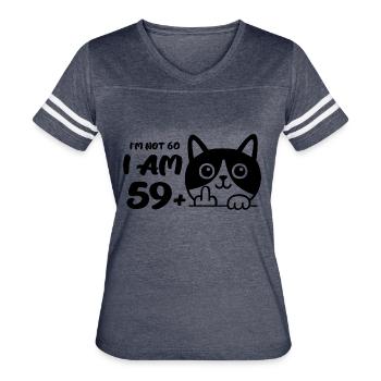 I'm Not 60, I Am 59 Plus 1 Middle Finger Cat Flip - Women's V-Neck Football Tee - vintage navy/white - Front - Danielle (179cm)
