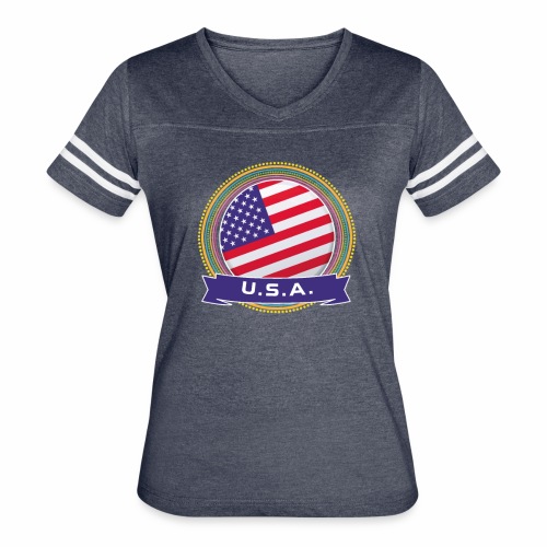 U.S.A. Happy Holi Color Framed U.S.A. Flag Banner - Women's V-Neck Football Tee