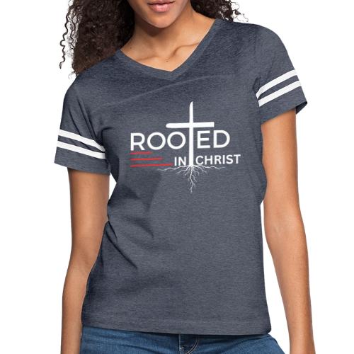 Rooted in Christ (white) - Colossians 2:7 - Women's V-Neck Football Tee