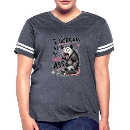 Funny Opossum Screaming Graphic Tee - Women's V-Neck Football Tee
