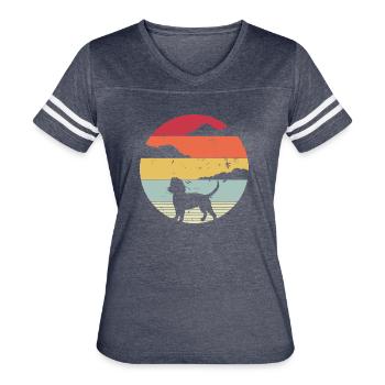 Beagle Retro Vintage Style 60s 70s Men Women Gifts - Women's V-Neck Football Tee - vintage navy/white - Front - Danielle (179cm)