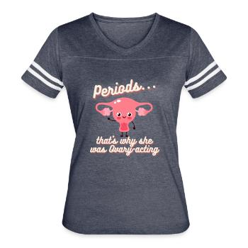 Ovary-acting Pun - Women's V-Neck Football Tee - vintage navy/white - Front - Danielle (179cm)
