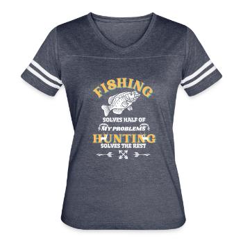 Funny fishing - Women's V-Neck Football Tee - vintage navy/white - Front - Danielle (179cm)