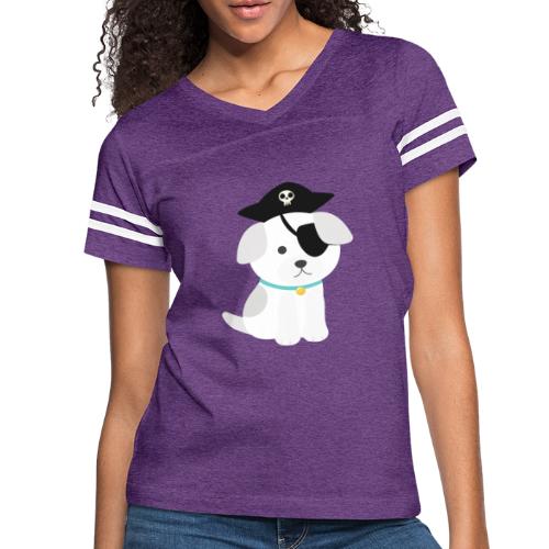 Dog with a pirate eye patch doing Vision Therapy! - Women's V-Neck Football Tee