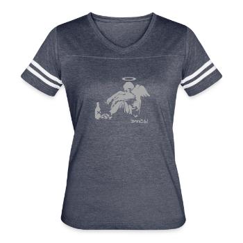 Banksy Fallen Angel - Women's V-Neck Football Tee - vintage navy/white - Front - Danielle (179cm)