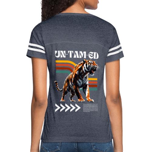 Unleash Your Wild Side: Fierce Tiger Print Design - Women's V-Neck Football Tee
