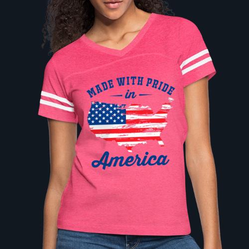 Made with pride in America - Women's V-Neck Football Tee