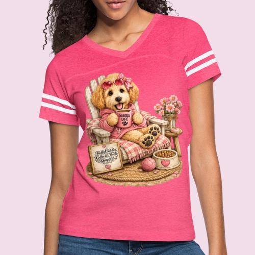 Just Enjoying Life Doodle Dog - Women's V-Neck Football Tee