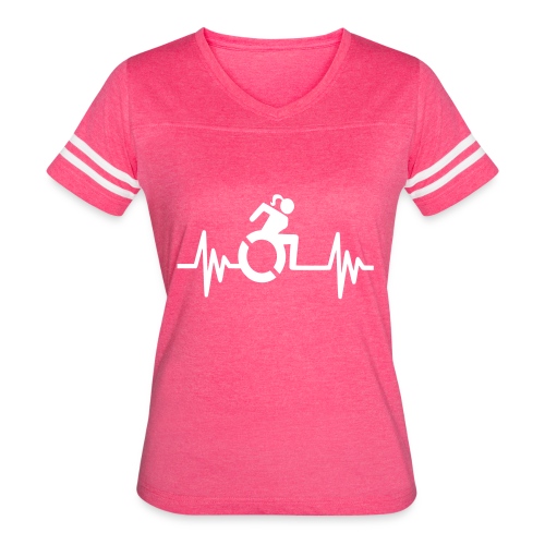 Wheelchair girl with a heartbeat. frequency # - Women's V-Neck Football Tee