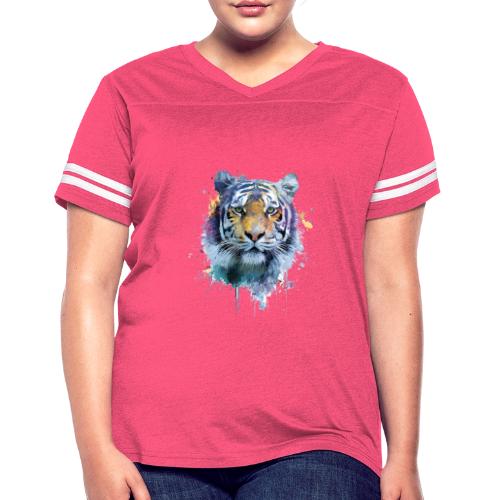 Splash-Art Tiger Face - Women's V-Neck Football Tee