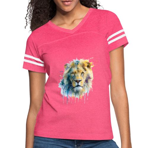 Splash-Art Lion Face - Women's V-Neck Football Tee