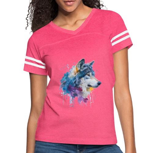 Splash-Art Wolf Head - Women's V-Neck Football Tee