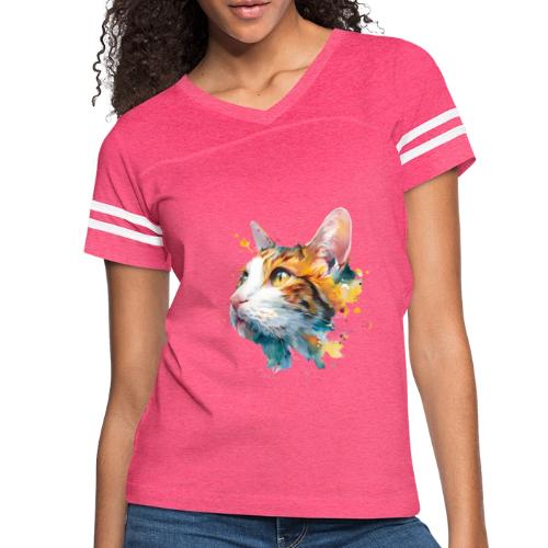 Cat: Feline Ink Burst - Women's V-Neck Football Tee