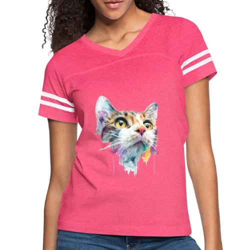 Chromatic Cat Splash - Women's V-Neck Football Tee