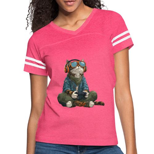 Cat: Purrfect Player - Women's V-Neck Football Tee