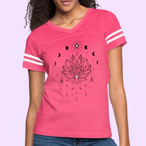 Third Eye Black Lotus Flower - Moon Cycle Design - Women's V-Neck Football Tee