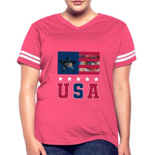 Stars and Vision USA - Women's V-Neck Football Tee