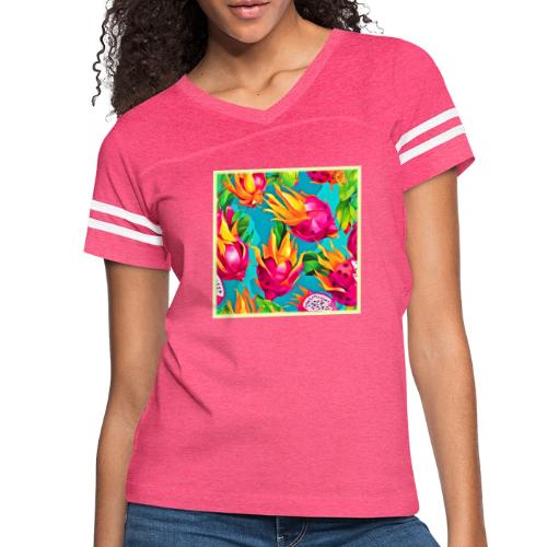 Vibrant Dragoon Fruit Pattern - Women's V-Neck Football Tee