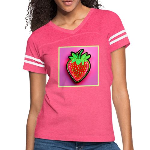 Vibrant Strawberry Neon Sign - Women's V-Neck Football Tee