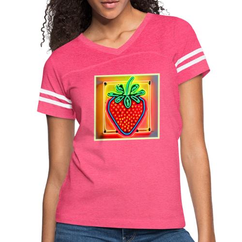 Colorful Strawberry Neon Glow - Women's V-Neck Football Tee