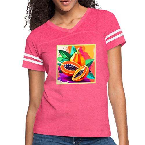 Sliced Papaya Pop Art - Women's V-Neck Football Tee