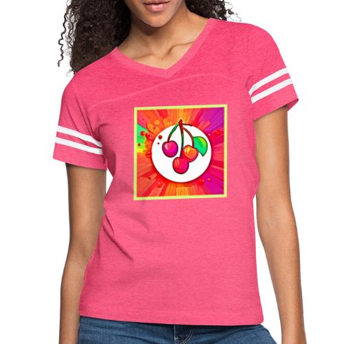 Cherry Pop Art Burst - Women's V-Neck Football Tee