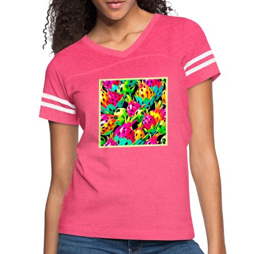 Dragon Fruit Vivid Pattern - Women's V-Neck Football Tee
