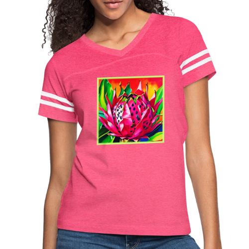 Exotic Dragon Fruit Bloom - Women's V-Neck Football Tee