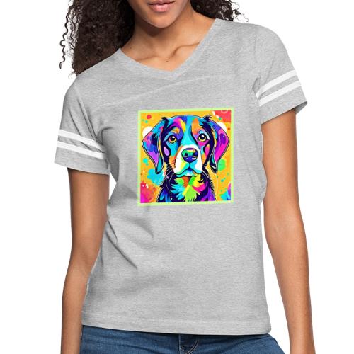 Rainbow Dog Portrait Design - Women's V-Neck Football Tee