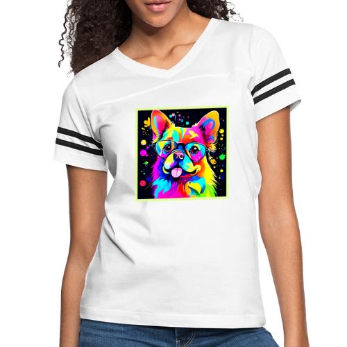 Vivid Canine Vibes Design - Women's V-Neck Football Tee