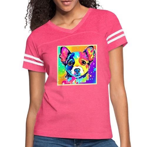 Vivid Puppy Vibes Art Design - Women's V-Neck Football Tee