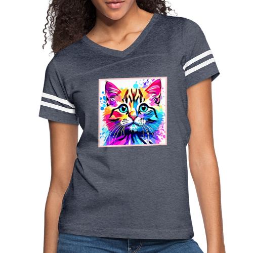 Vivid Kitty Vibes Design - Women's V-Neck Football Tee