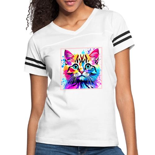 Vivid Kitty Vibes Design - Women's V-Neck Football Tee