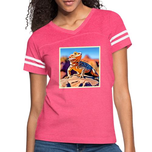 Desert Lizard Close-up Design - Women's V-Neck Football Tee