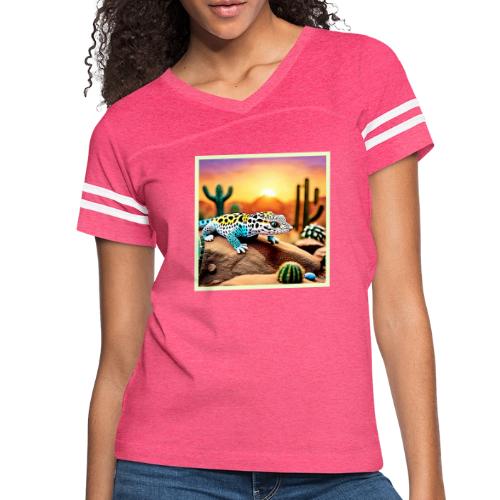 Colorful Gecko Rocks Design - Women's V-Neck Football Tee