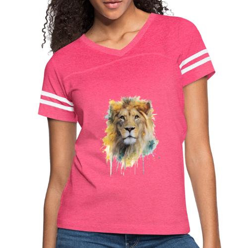 Watercolor Lion Portrait - Women's V-Neck Football Tee