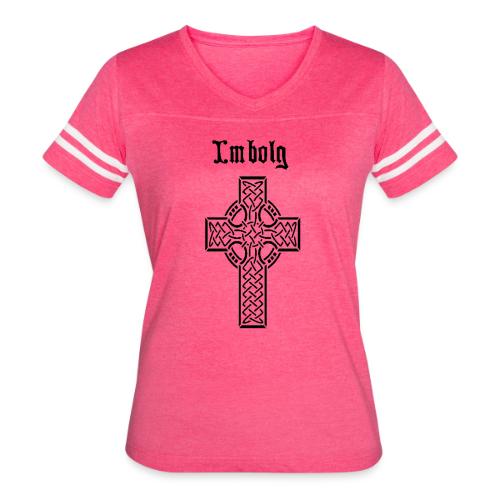Imbolg Black Logo and Cross - Women's V-Neck Football Tee